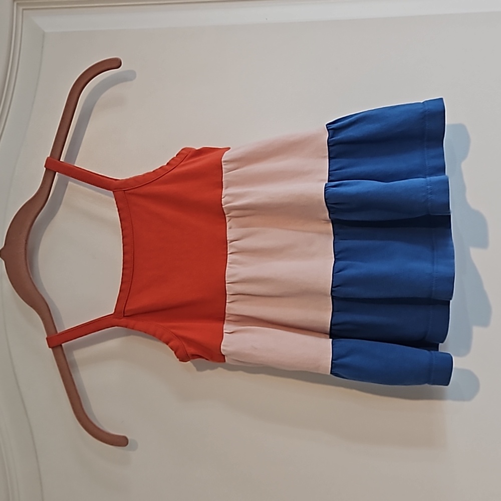 Hanna Anderson Twirly Colorblock Tank Top Girls 4 Orange Pink Blue 100% Cotton